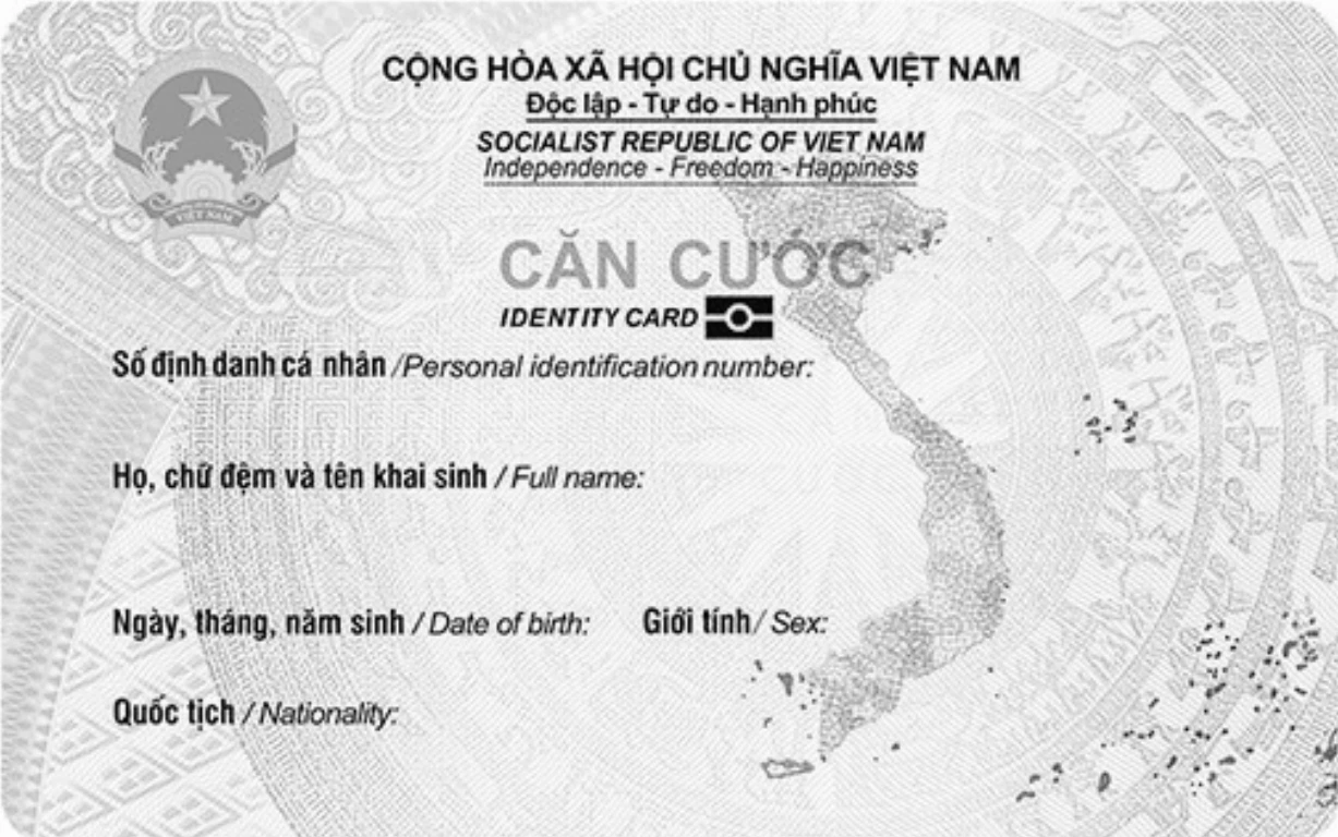 Mặt trước của thẻ căn cước cấp cho công dân dưới 6 tuổi từ ngày 1/7/2024.