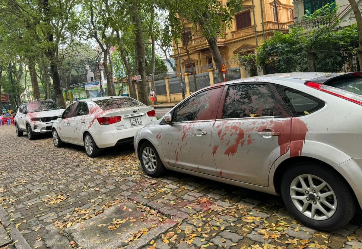 Một số ô tô bị tạt sơn. Ảnh: V.A.