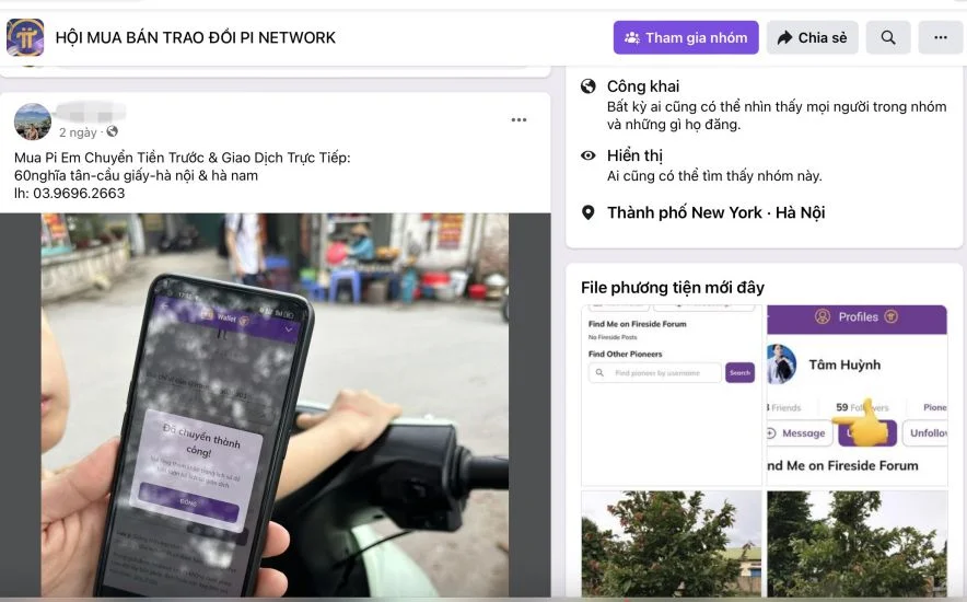 Không khó để tìm được hội nhóm trao đổi, mua - bán Pi trên các trang mạng xã hội. Ảnh: Chụp màn hình