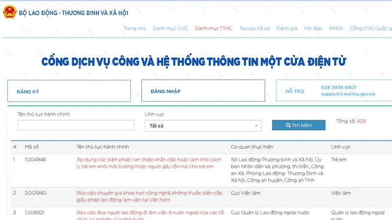 Dịch vụ công Bộ Lao động Thương Binh và Xã hội