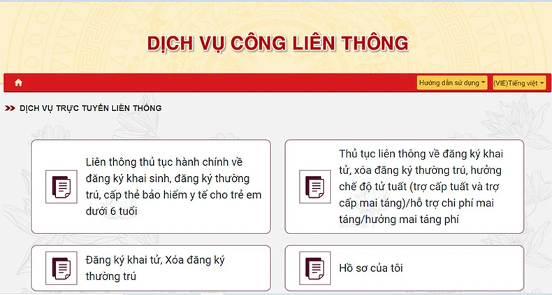 Người dân truy cập Cổng Dịch vụ công quốc gia để thực hiện 2 nhóm thủ tục hành chính liên thông điện tử về đăng ký khai sinh, khai tử.