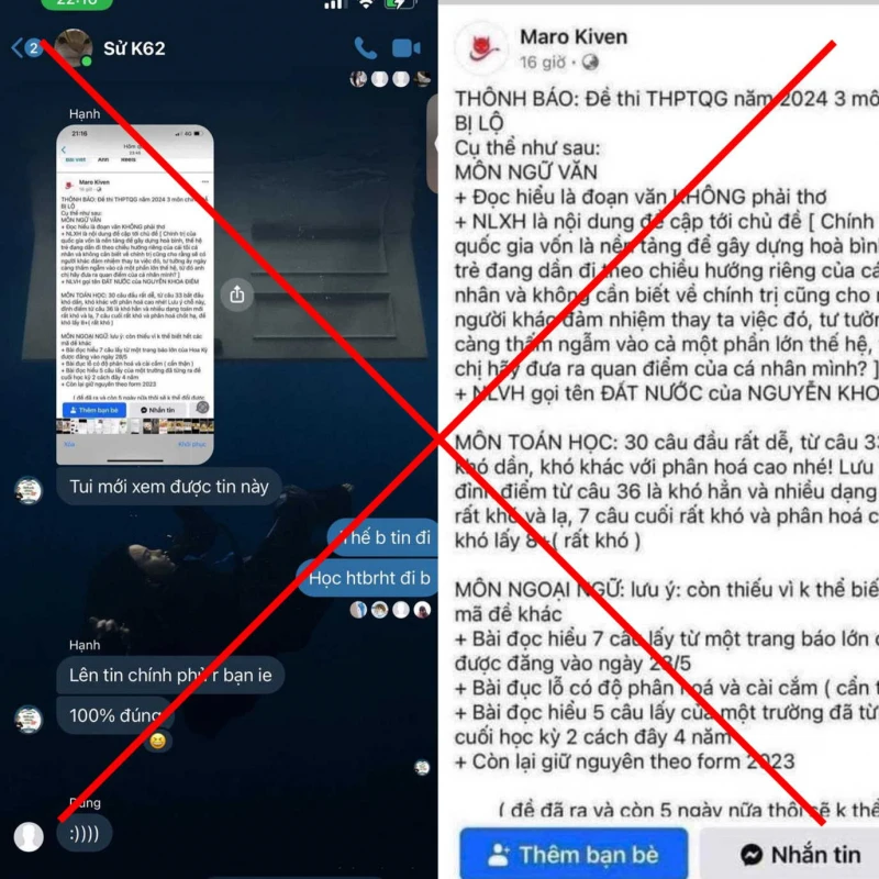 Xác minh đăng tin sai sự thật việc lộ đề thi tốt nghiệp THPT 2024.