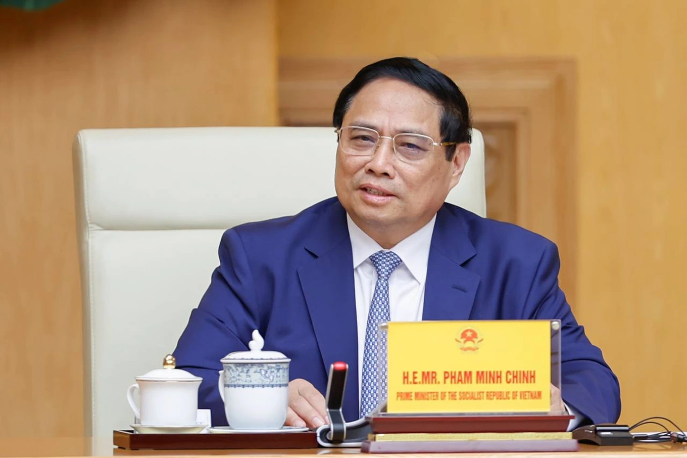 Thủ tướng Phạm Minh Chính đề nghị Apple giúp Việt Nam tham gia sâu hơn vào chuỗi sản xuất, chuỗi cung ứng toàn cầu (Ảnh: Đoàn Bắc).