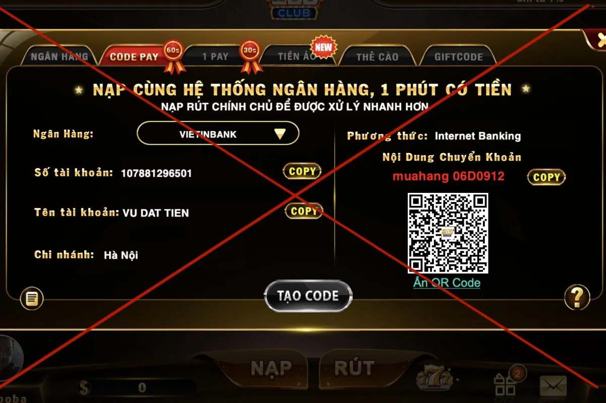 Chặn thanh toán được xem là giải pháp hiệu quả để hạn chế game cờ bạc, cá cược. Ảnh chụp màn hình