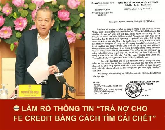 Phó Thủ tướng Thường trực Chính phủ Trương Hòa Bình yêu cầu  làm rõ thông tin “Trả nợ cho Fe Credid bằng cách tìm cái chết”