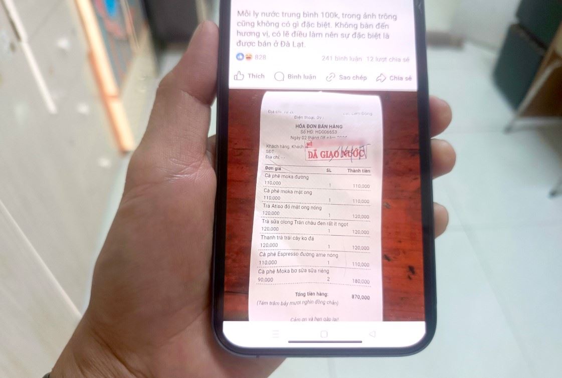 Du khách tố quán cà phê ở Đà Lạt bán đồ uống “giá chát”