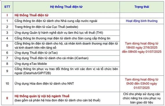 TẠM DỪNG các hệ thống THUẾ ĐIỆN TỬ