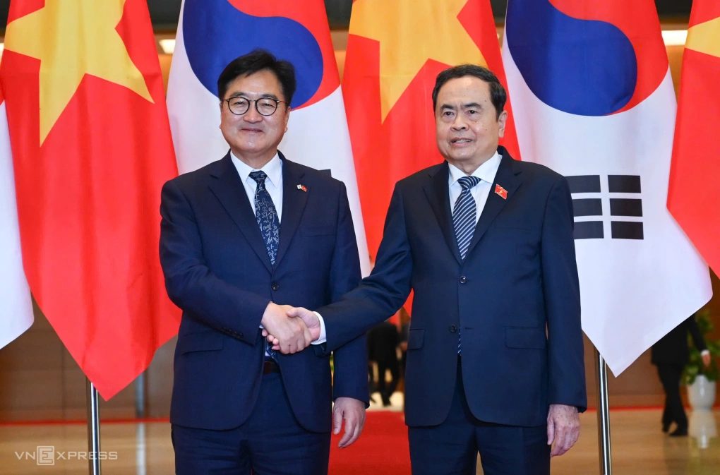 Chủ tịch Quốc hội Trần Thanh Mẫn chủ trì lễ đón Chủ tịch Quốc hội Hàn Quốc